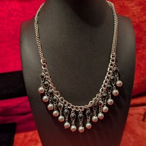 Chic Silver and Black Beaded Necklace